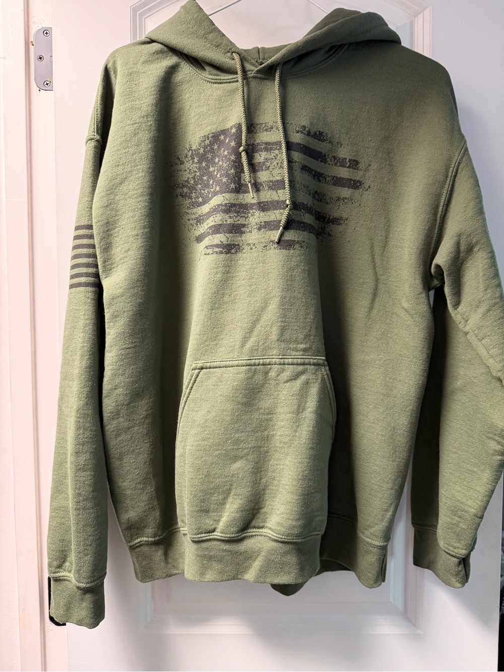 Grunt Style Olive Green Hoodie with Distressed Flag Print